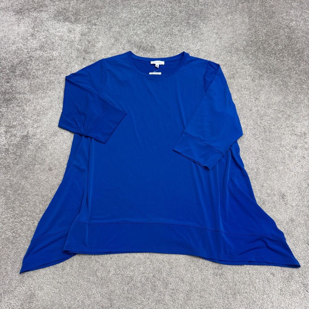 Calvin Klein Tunic Blouse Womens Plus 1X Royal Blue Long Sleeve Stretch Top NWT